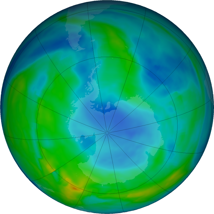 Antarctic ozone map for 03 June 2020